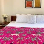 Pink African Savanna Kantha Double Bedcover