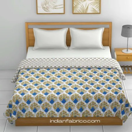 Yellow Flowers Bunch Pure Cotton Reversible Double Bed Dohar
