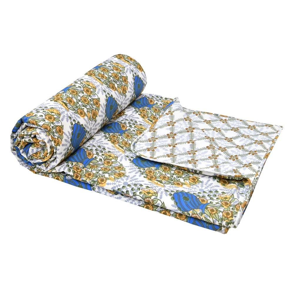 Yellow Flowers Bunch Pure Cotton Reversible Double Bed Dohar Back side