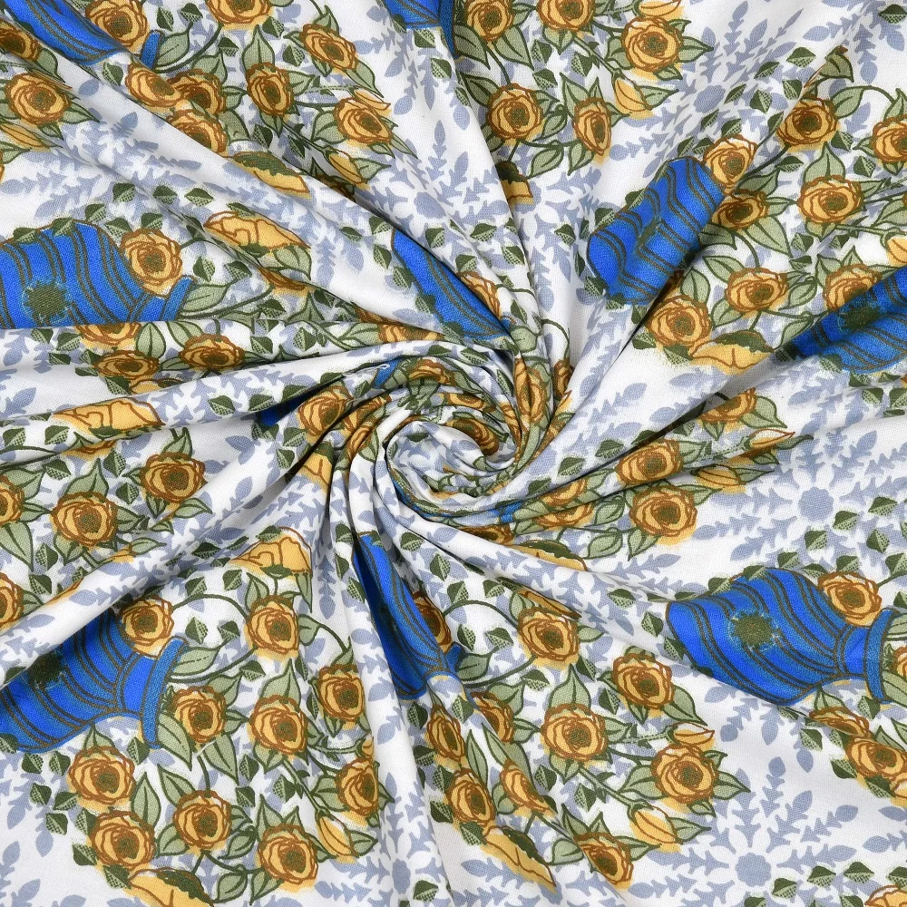 Yellow Flowers Bunch Pure Cotton Reversible Double Bed Dohar Closeup