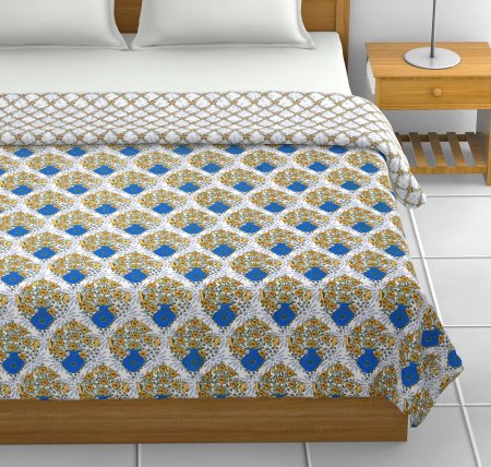Yellow Flowers Bunch Pure Cotton Reversible Double Bed Dohars