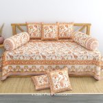 Beautiful Orange Gold Floral Print Pure Cotton Diwan Set