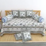 Blue Gold Floral Print Pure Cotton Diwan Set