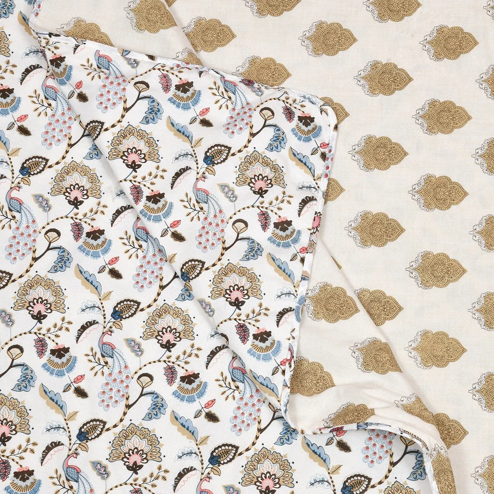 Blue Peacock Feather Print Reversible Single Bed Dohar Back Blue Peacock Feather Print Reversible Single Bed Dohar Back