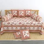 Dark Orange Jaipuri Gold Floral Print Pure Cotton Diwan Set