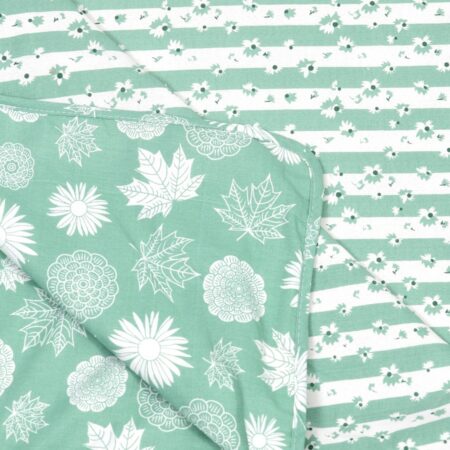 Green Base Floral Print Reversible Double Bed Dohars