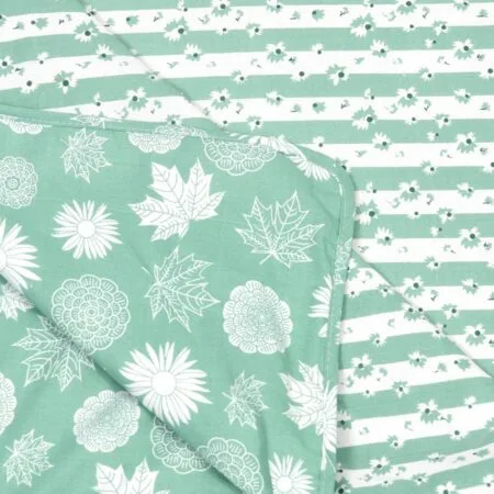 Green Base Floral Print Reversible Double Bed Dohars