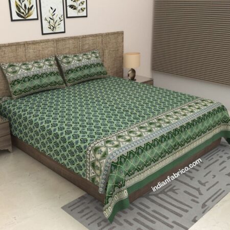 Green Floral Jaal Pure Cotton King Size Bedsheets (108×108)