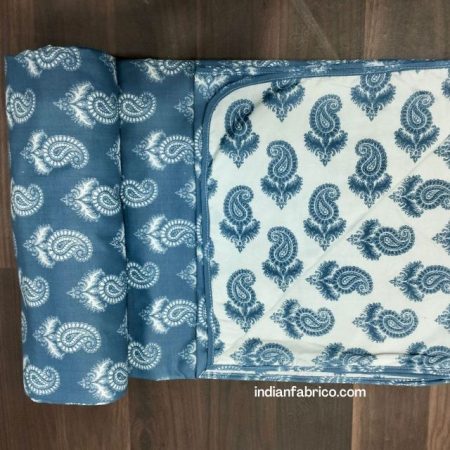 Grey Base Motif Print Pure Cotton Reversible Single Bed Dohar