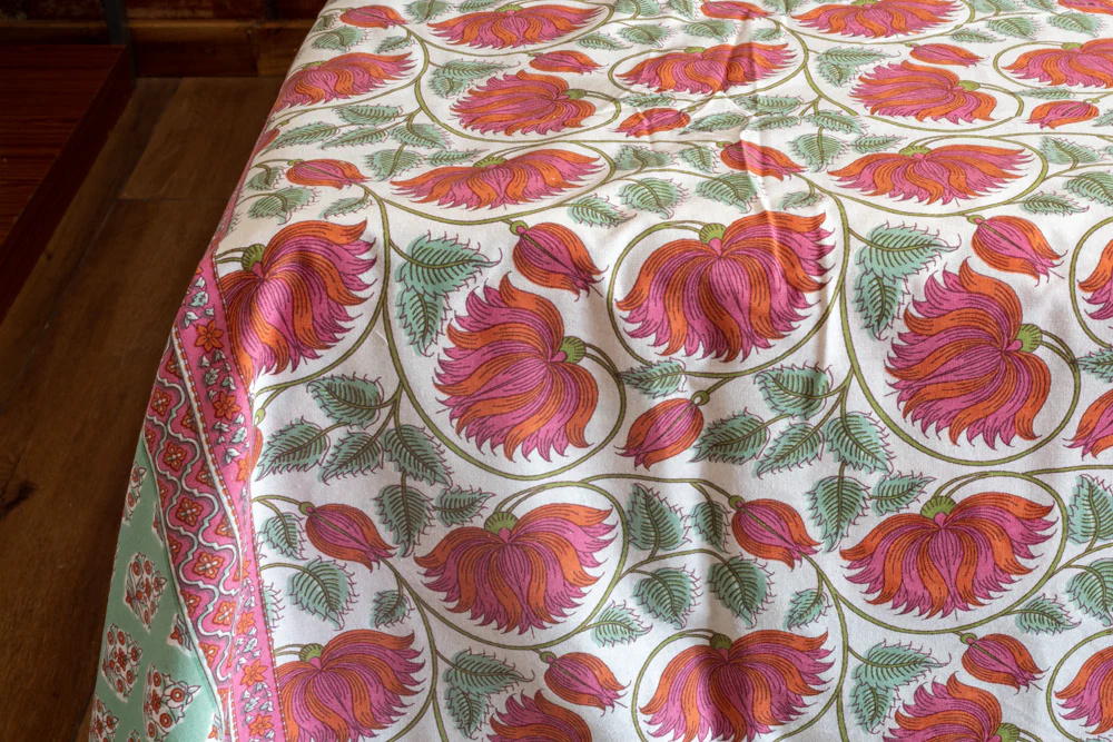 Indian Fabrico Handblock Pink Floral Bedsheet Indian Fabrico Handblock Pink Floral Bedsheet