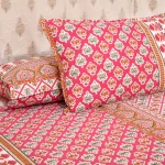 Jaipuri Pink Base Floral Jaal Print King Size Bedsheet with Two Pillow Cover