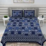 Indigo Jaipuri Blue Floral Jaal Print Double Bedsheet