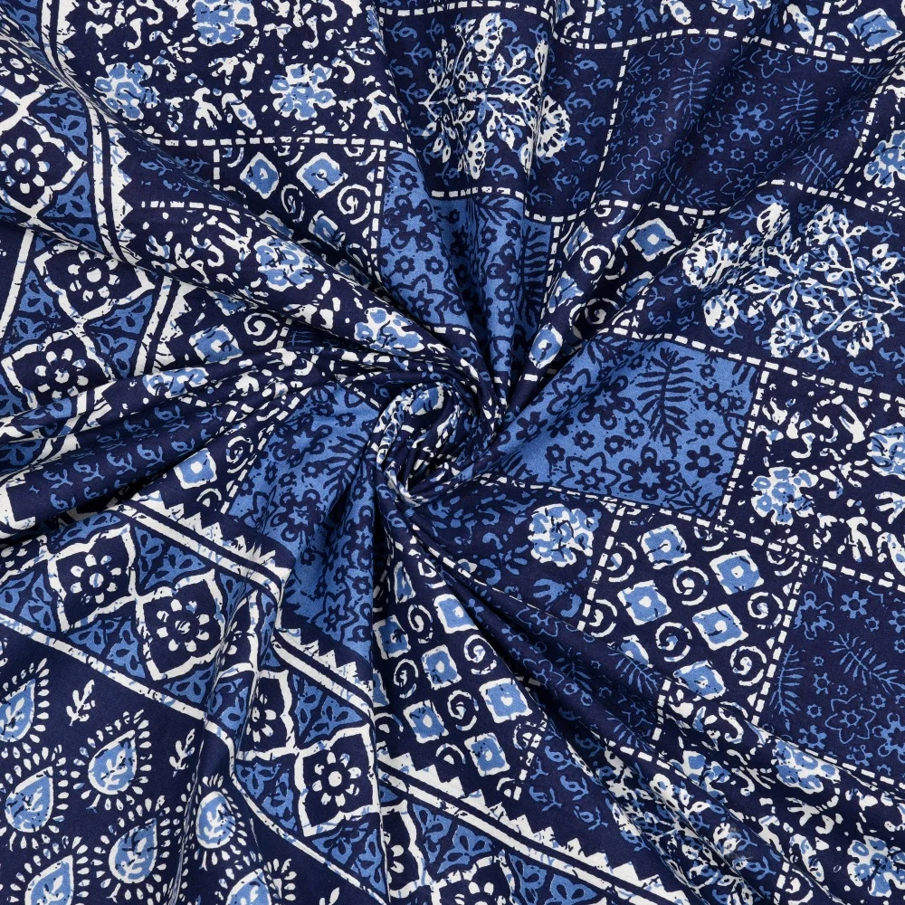 Indigo Jaipuri Blue Floral Jaal Print Double Bedsheet Closeup
