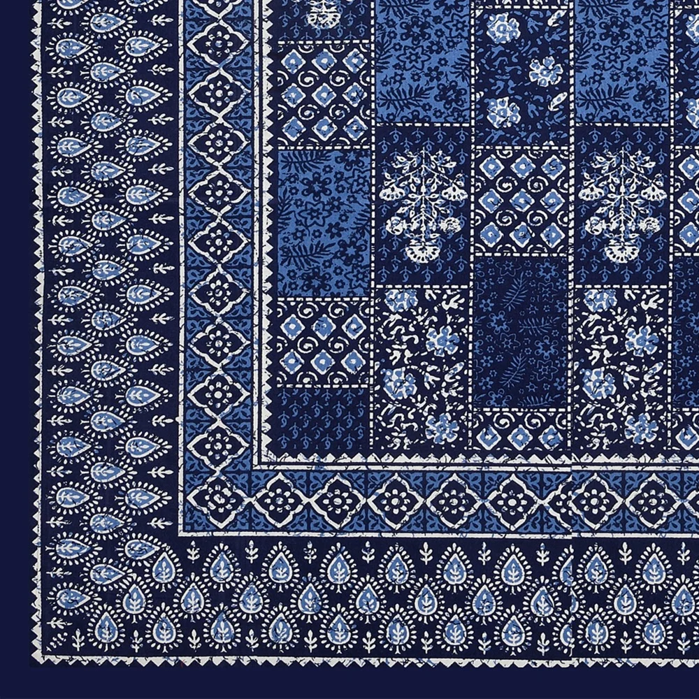 Indigo Jaipuri Blue Floral Jaal Print Double Bedsheet edges