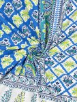 Jaipuri Blue Base Green Floral Jaal Print King Size Bedsheet with Two Pillow Cover