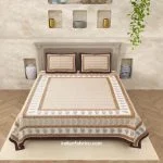 Jaipuri Chocolate Gold Floral Motif Printed Double Bedsheet