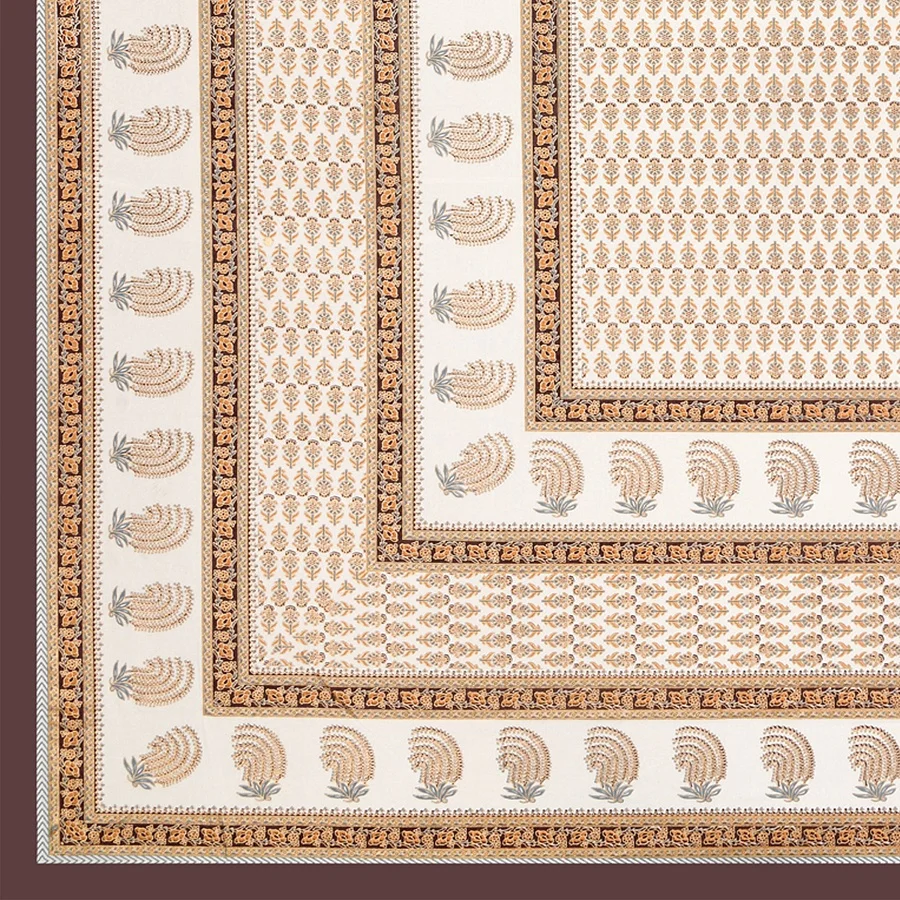 Jaipuri Chocolate Gold Floral Motif Printed Double Bedsheet Sideview Jaipuri Chocolate Gold Floral Motif Printed Double Bedsheet Sideview