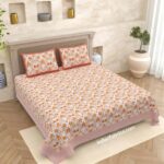 Jaipuri Orange Floral Base Jaal Print King Size Bedsheet (108×108)