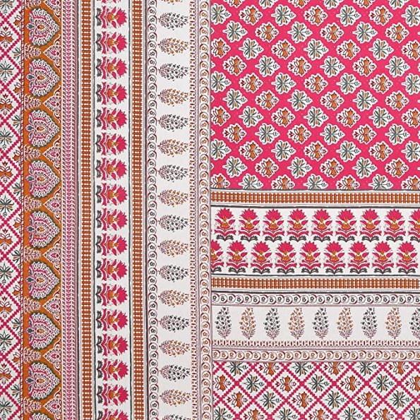 Jaipuri Pink Base Floral Jaal Print King Size Bedsheet Closeup