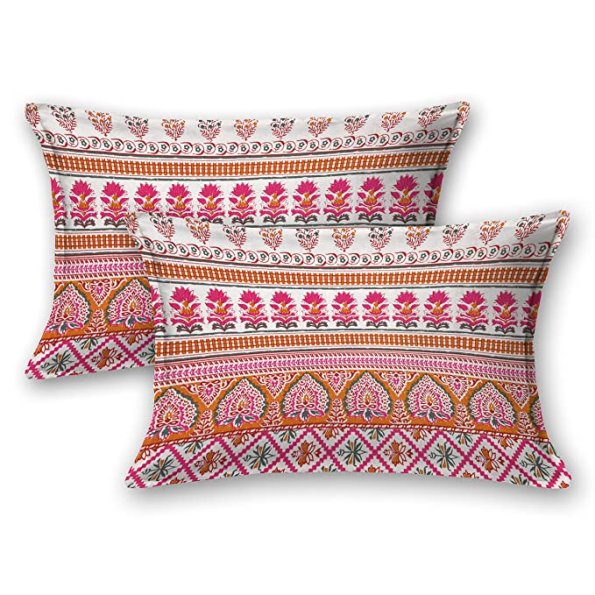 Jaipuri Pink Base Floral Jaal Print King Size Bedsheet Pillow Cover