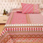 Jaipuri Pink Base Floral Jaal Print King Size Bedsheet with Two Pillow Cover