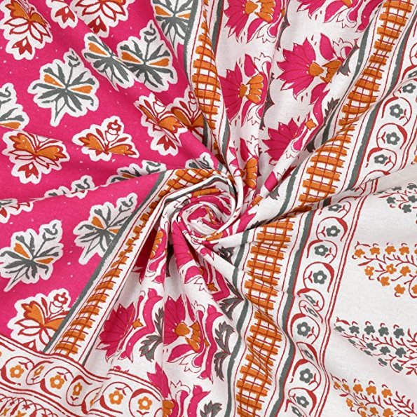 Jaipuri Pink Base Floral Jaal Print King Size Bedsheets