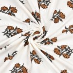 Jaipuri White Base Brown Floral Motif Jaal Print King Size Bedsheet with Two Pillow Cover