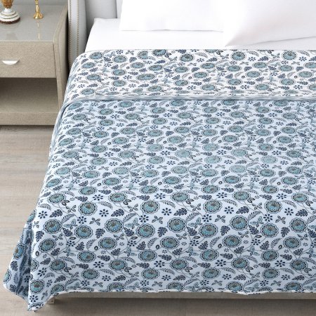 Light Blue Base Floral Print Reversible Double Bed Dohars