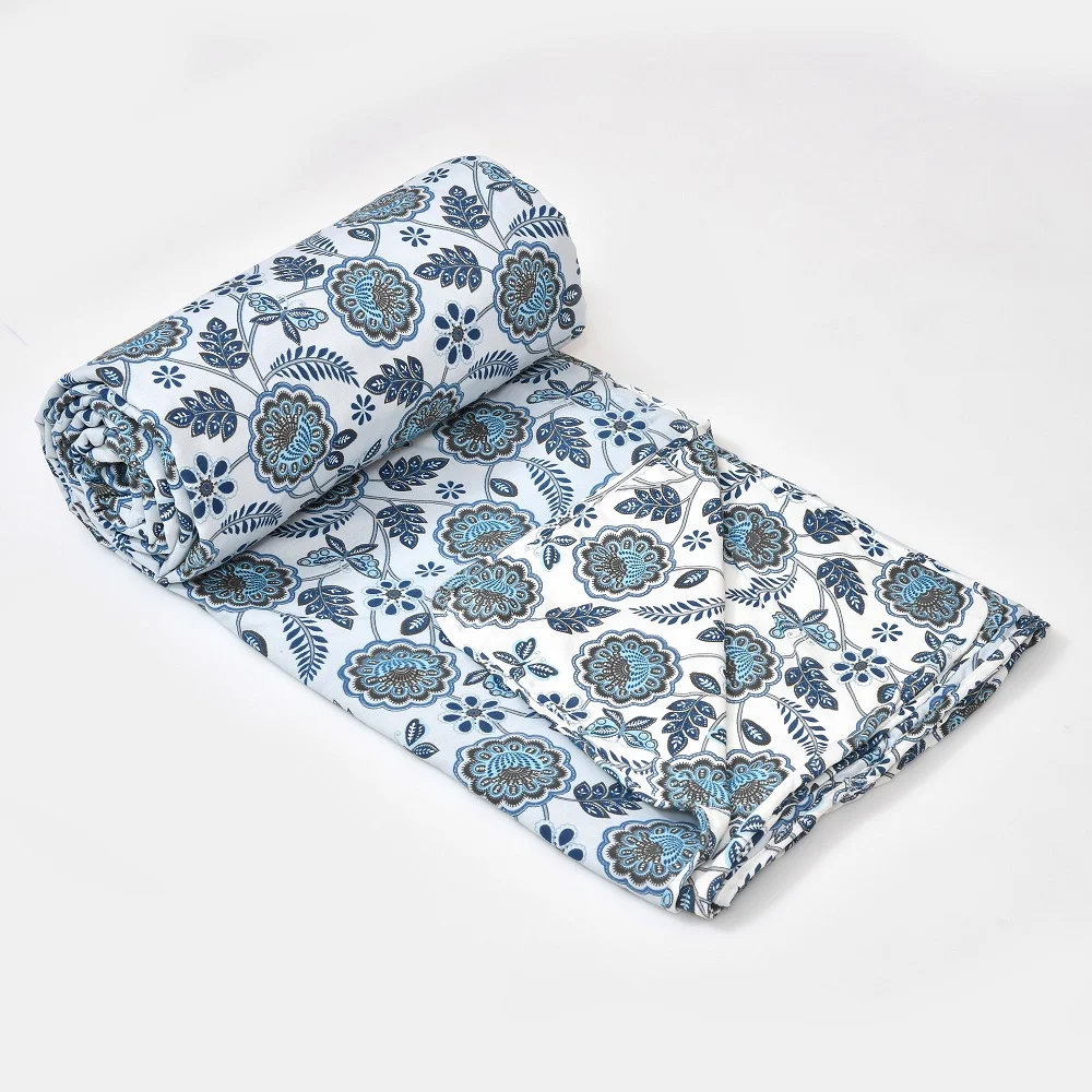 Light Blue Base Floral Print Reversible DoubleBed Dohar Light Blue Base Floral Print Reversible DoubleBed Dohar