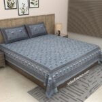 Light Blue White Floral Print Pure Cotton King Size Bedsheet (108×108)