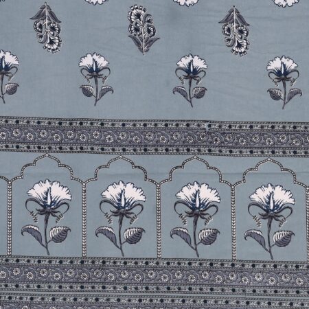 Light Blue White Floral Print Pure Cotton King Size Bedsheet (108×108)