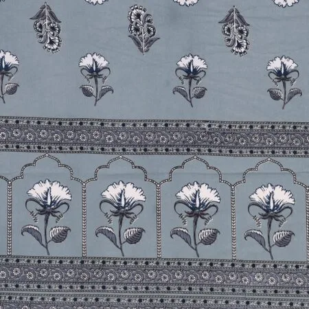 Light Blue White Floral Print Pure Cotton King Size Bedsheet (108×108)