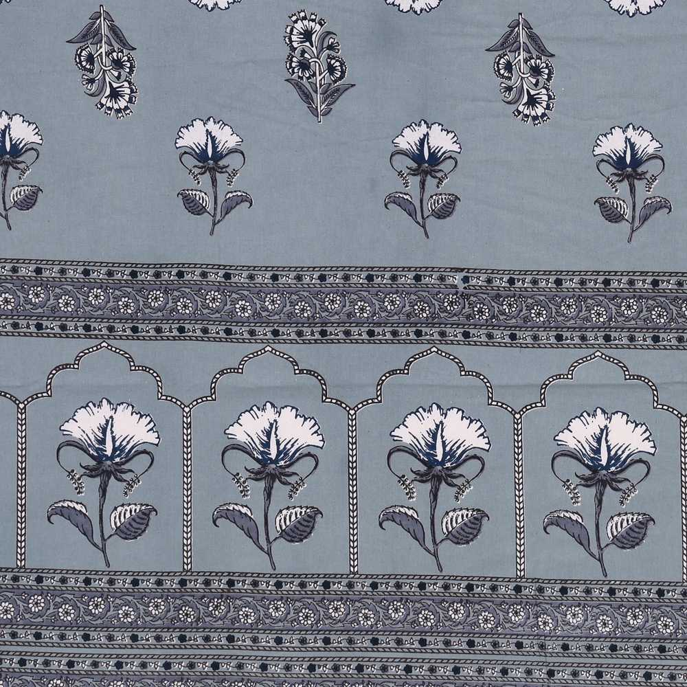 Light Blue White Floral Print Pure Cotton King Size Bedsheet Light Blue White Floral Print Pure Cotton King Size Bedsheet (108×108)