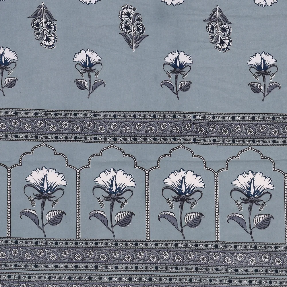 Light Blue White Floral Print Pure Cotton King Size Bedsheet Light Blue White Floral Print Pure Cotton King Size Bedsheet (108×108)