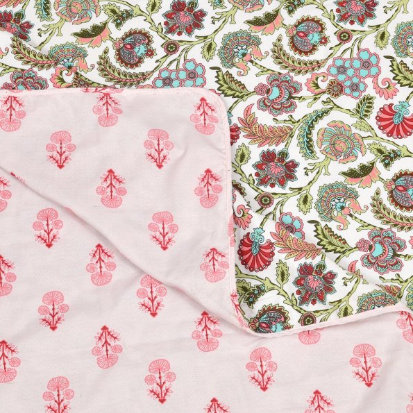 Multicolor Floral Jaal Print Single Bed Reversible Dohar Back
