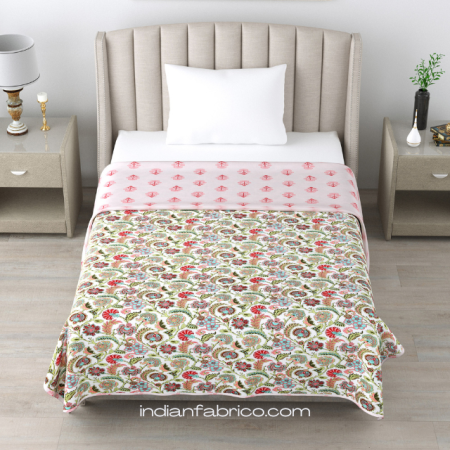 Multicolor Floral Jaal Print Single Bed Reversible Dohar
