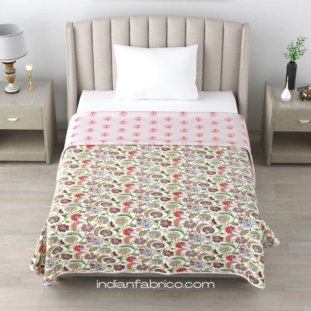 Multicolor Floral Jaal Print Single Bed Reversible Dohar Multicolor Floral Jaal Print Single Bed Reversible Dohar
