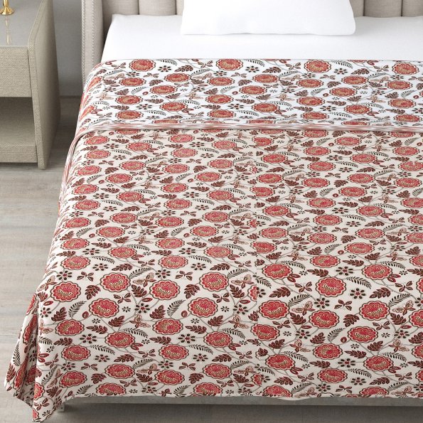 Pink Flower Bunch Pure Cotton Reversible Single Bed Dohars