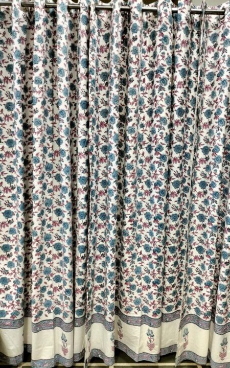 Purple Floral Print Hand Block Print Door Curtains Set