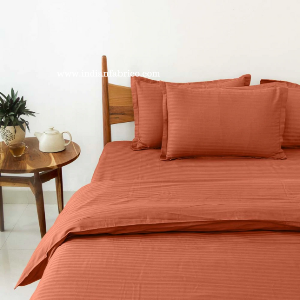 Rust Satin Pure Cotton King Size Bedsheet with 2 Pillow Covers