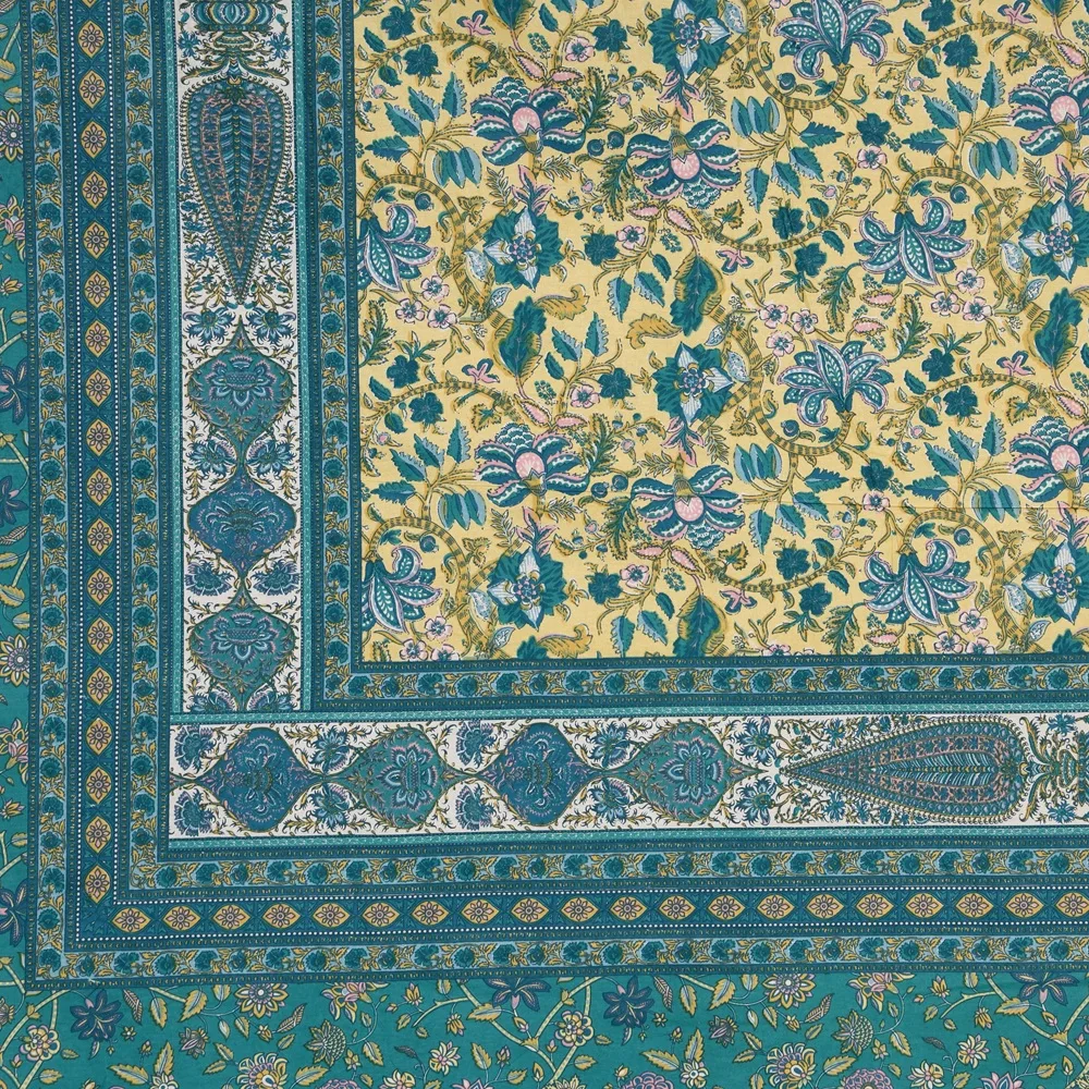 Teal Floral Boota Pure Cotton King Size Bedsheets