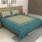 Teal Floral Boota Pure Cotton King Size Bedsheets (108×108)