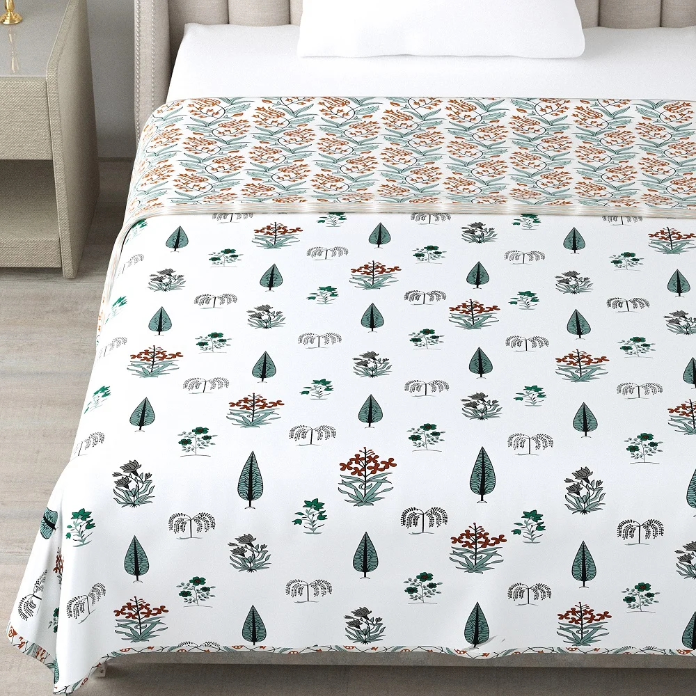 Teal Handblock Boota Jaal Print Single Bed Reversible Dohars Teal Handblock Boota Jaal Print Single Bed Reversible Dohar