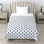 White Base Blue Seashell Pure Cotton Reversible Single Bed Dohar