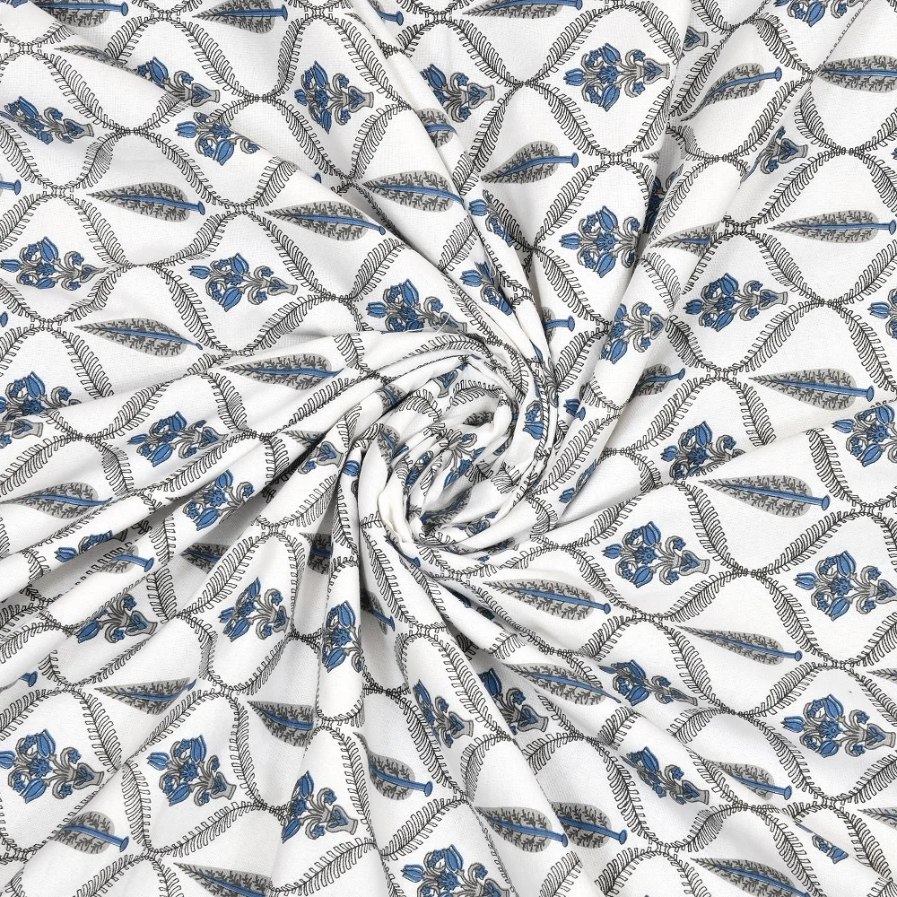 White Base Blue Seashell Pure Cotton Reversible Single Bed Dohar Backside