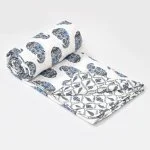 White Base Blue Seashell Pure Cotton Reversible Single Bed Dohar