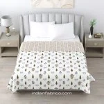 White Base Green Handblock Boota Pure Cotton Reversible Double Bed Dohar