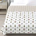 White Base Green Handblock Boota Pure Cotton Reversible Double Bed Dohar