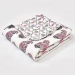 White Base Pink Seashell Pure Cotton Reversible DoubleBed Dohar