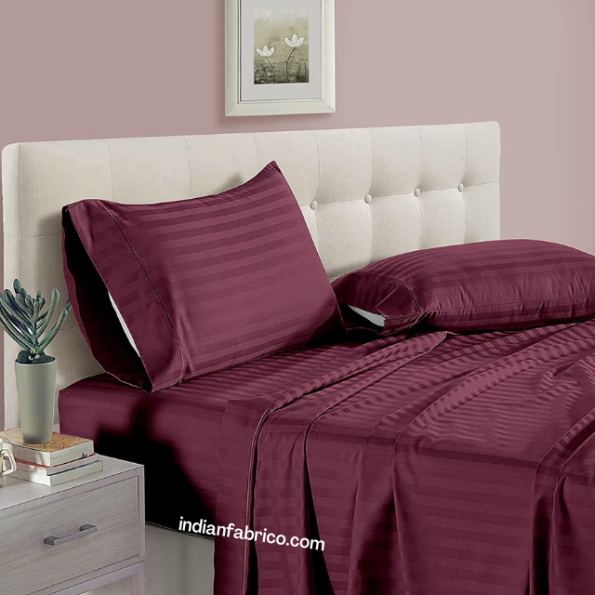 Dark Maroon Satin Pure Cotton King Size Bedsheet with 2 Pillow Covers